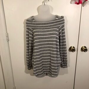 LAVENDER FIELD COLD SHOULDER STRIPED OPEN KNIT LG